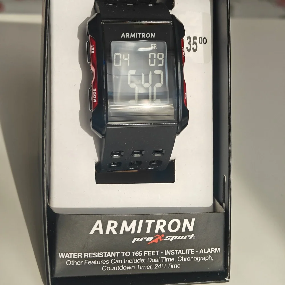 Armitron Pro Sport Mens Digital Watch Black Red Water Resistant New Box 165 Feet